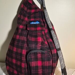 KAVU Red and Black Plaid Backpack